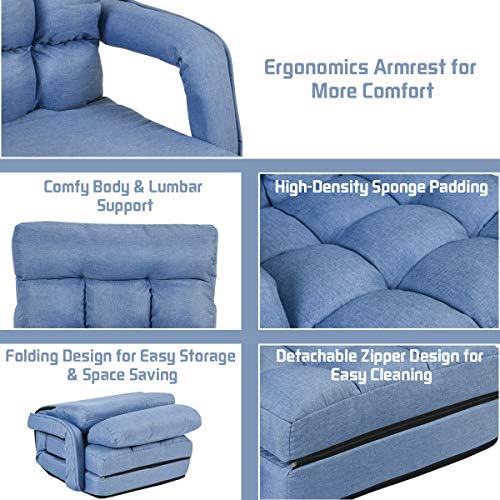 GIANTEX Folding Floor Chair with 6-Position Adjustable Backrest (Blue)