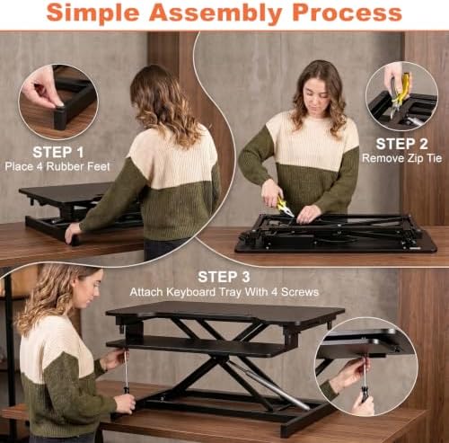 FDW 32 Inch Standing Desk Converter Computer Workstation Adjustable Height Desk Home Office Desk Sit Stand Desk Dual Laptop Monitor Riser (Black)