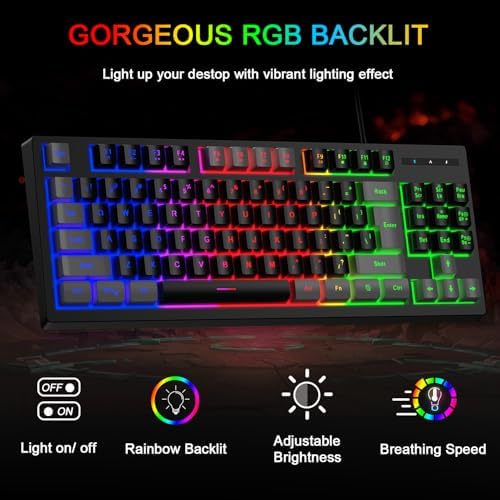 BlueFinger RGB 87 Keys Gaming Keyboard and Backlit Mouse Combo, USB Wired Rainbow Keyboard, Gaming Keyboard Set for Laptop PC Computer Game and Work(Gray & Black)