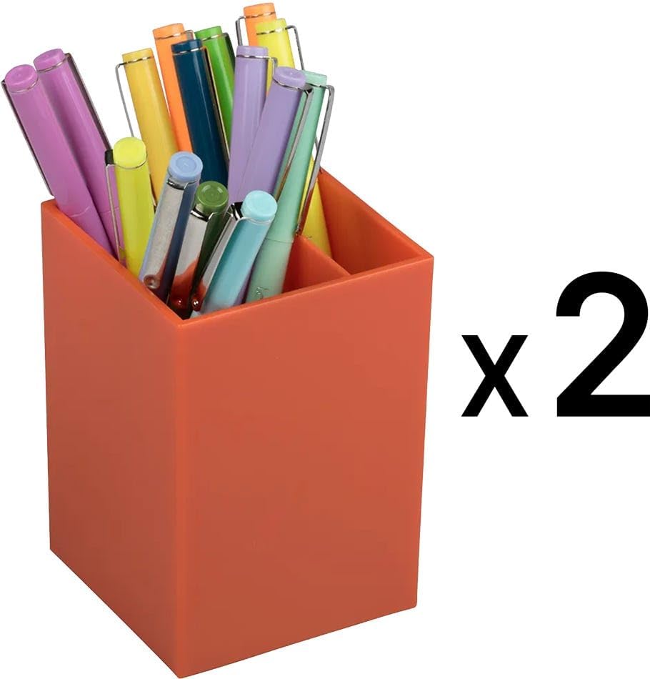 JAM PAPER Plastic Pen Holders - Orange Desktop Pencil Cups - 2/Pack