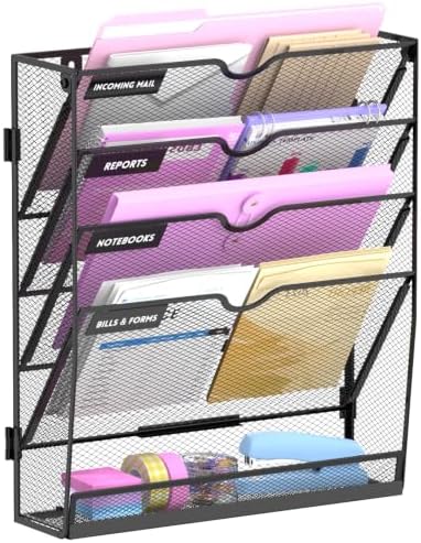 SUPEASY 5-Tier Wall File Organizer with Base, Wall Mounted File Holder