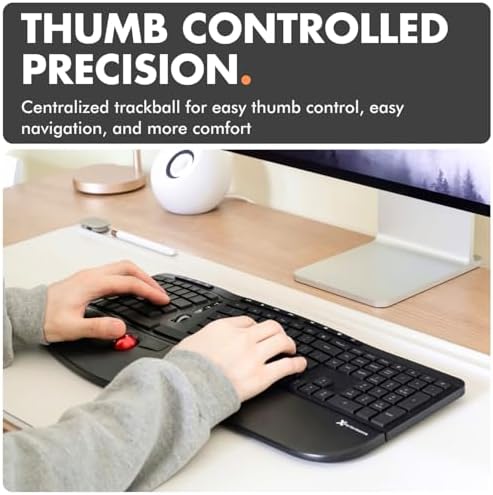 X9 Performance Ergonomic Wireless Keyboard with Trackball - Rechargeable, Backlit, Built in Mouse Buttons - 2.4G Split Keyboard Wireless for Windows PC and Chrome - All in One Typing Solution