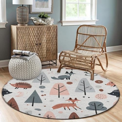 Circular Rugs Large Modern Round Area Rug Fashion Decor Mat for Home Office Cute Fox