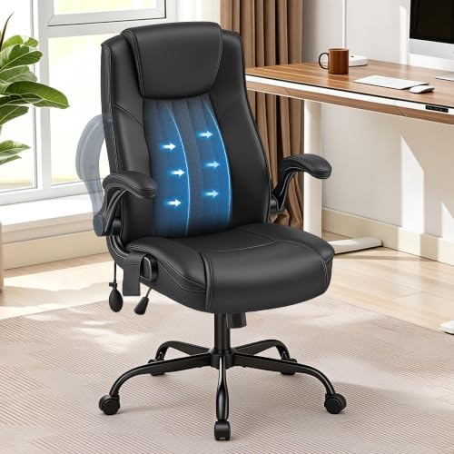 Office Chair, Ergonomic Executive Desk Chair Inflatable Lumbar Support High Back Computer Desk Chair Thick Cushion, Flip-Up Arms and Ergonomic Back Comfy Executive Office Chair for Home Office Gaming