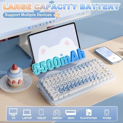 YUNZII C75 Cute 75% Wireless Mechanical Keyboard (Blue, Milk V2 Switch)