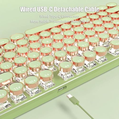 Typewriter Mechanical Keyboard, Gold Keycap Rings, Wired USB, Green