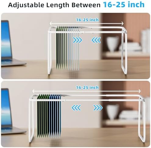 Marbrasse Hanging File Folder Frame, Adjustable Letter Size File Holder 16-25 Inches, Metal File Cabinet Rails for Office, Home, School, 2P(White)