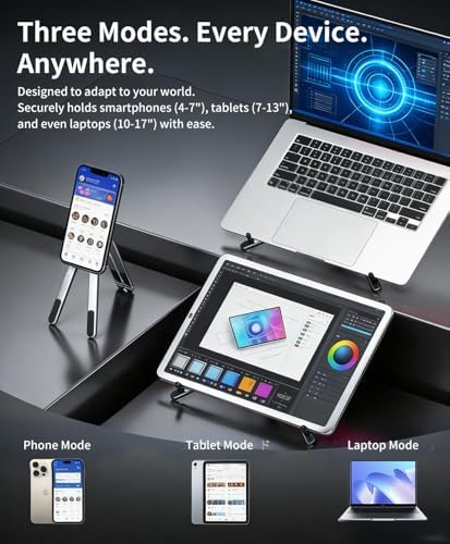 Laptop Stand for Desk, 8-Level Adjustable, Magnetic Phone Mount Silver