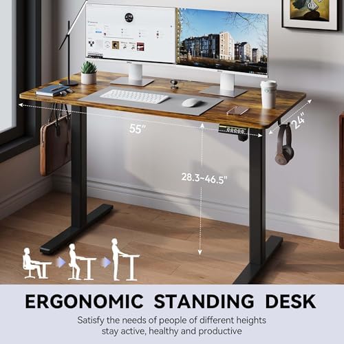 55 x 24 Inch Electric Standing Desk, 3 Memory Presets, Brown
