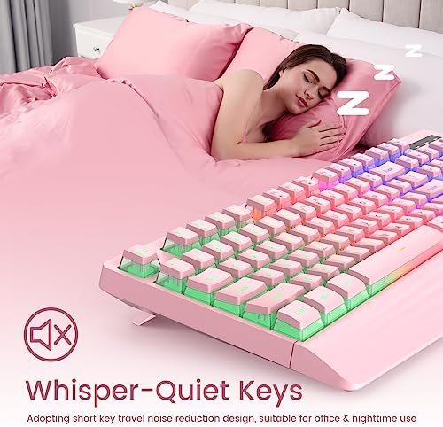 yesbeaut Pink Wired Keyboard, LED Backlit, 104 Keys Silent Light Up Gaming