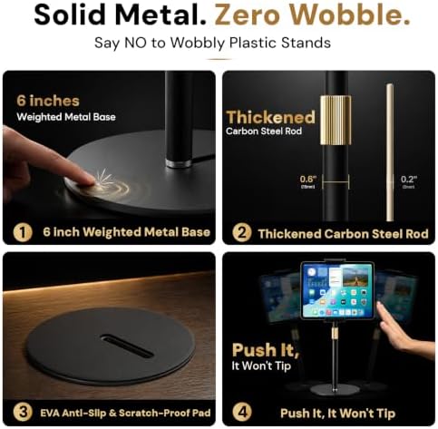 Tablet Stand for Desk, Height Adjustable 9.8-20" iPad Stand Holder with Dual Device Support, Heavy Duty Metal Base 360° Rotation Portable Monitor Stand for iPad Pro Samsung Tab Kindle Phone