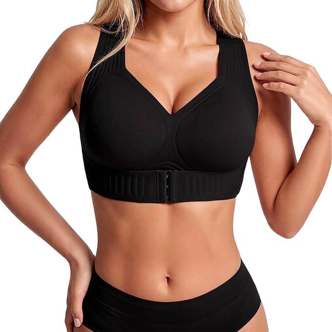 Women Posture Corrector Bra, Front Closure Cross Back Wireless Wide Strap Full Coverage Comfort Support Bralette