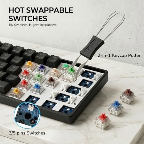 RK ROYAL KLUDGE RK61 60% Wireless Mechanical Keyboard w/Coiled Cable, Black