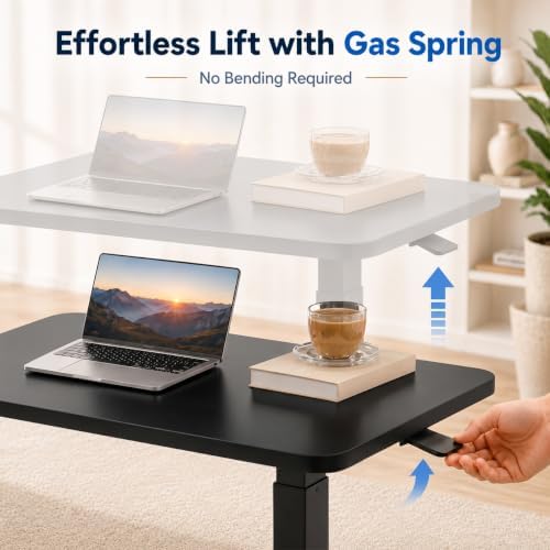 GTPLAYER Mobile Rolling Desk, Adjustable Height Laptop Table, 32 Inch Black