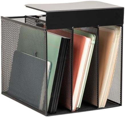 Mind Reader Slide-On Under Desk File Organizer, No Tools Required, Hanging Storage for Laptops, Folders, and Notebooks, Metal, Black