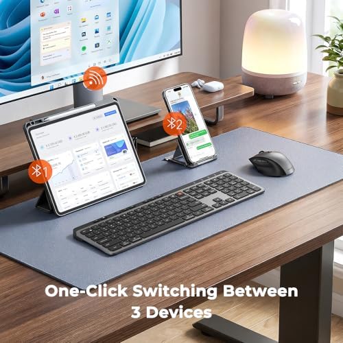 MEETION Wireless Ergonomic Keyboard and Mouse, Split Curved Bluetooth & 2.4G Keyboard Mouse Set, Cushioned Palm Rest, Full-Size, 4-Level DPI Adjustable Mouse