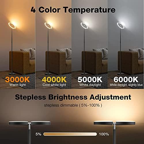 SIBRILLE LED Floor Lamp - Rotatable Standing Lamp with Touch & Remote Control, 3000-6000K, 22W Modern Floor Reading Light, Dimmable Corner Uplighter for Living Room Bedroom Office, Black