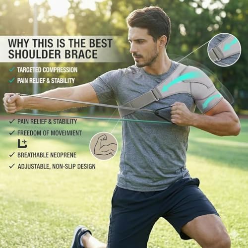 Shoulder Brace, Rotator Cuff Support Brace with Ice Pack Insertion Capability, Pressure for Preventing Strains and Dislocation, Alleviating Shoulder Pain, Adjustable Fit for Men and Women