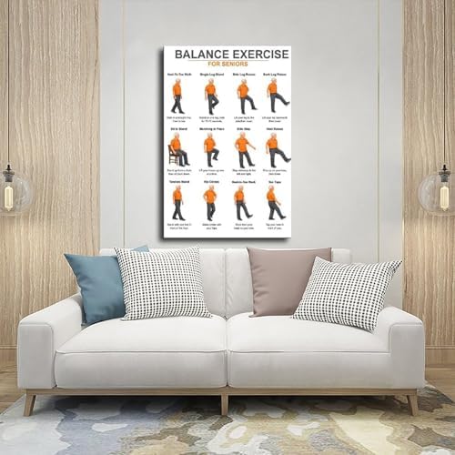 Balance Exercises for Seniors Senior Balance Exercise Chart for Adults Chair Exercise Charts Canvas Poster Bedroom Decor Room Decor Unframe 12x18inch