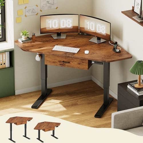 SEDETA Corner Electric Standing Desk with Drawer for Gaming, Small Space