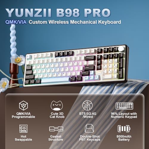 YUNZII B98 PRO 96% Wireless Mechanical Keyboard(Coffee Brown, Candy Switch)
