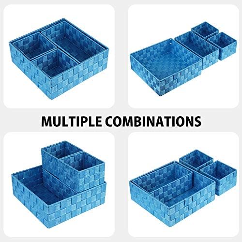 Posprica Woven Storage Baskets for Organizing, Small Black Baskets Cube Bin Container Tote Organizer Divider for Drawer, Closet, Shelf, Dresser, Set of 4(Navy)