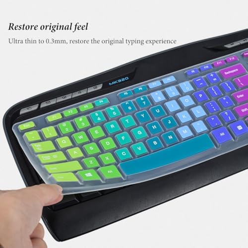 Keyboard Cover for Logitech MK320 YR002/Y-R0009 Wireless Desktop Keyboard, Logitech MK330 MK335 Wireless Keyboard Protector-Rainbow