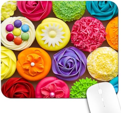 9.5x7.9 Inch Office/Gaming Mouse Pad, Vibrant Rainbow Cupcakes Colorful Sweet Dessert, Cute Anti-Slip Mat for Desk Decor