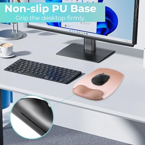 Mouse Pad with Wrist Rest Support, Ergonomic Mousepad with Comfortable Gel Cushion, Gaming Mouse Pad with Smooth Lycra Surface & Non-Slip PU Base, for Home Office Computer Laptop, Brown