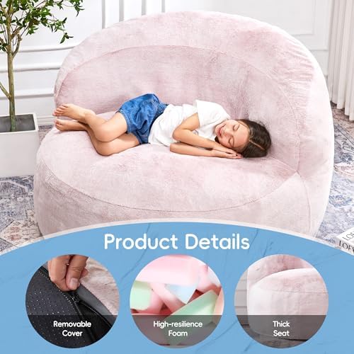 Hobestluk Adult Bean Bag Chair Memory Foam Faux Fur, Plush Pink, Medium