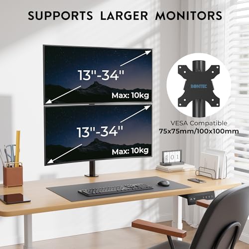 BONTEC Vertical Dual Monitor Desk Mount, 13-34", VESA 75x75/100x100mm