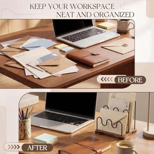 SiliFine 3-Slot Mail Organizer for Countertop, Metal Desktop, Brown,Black