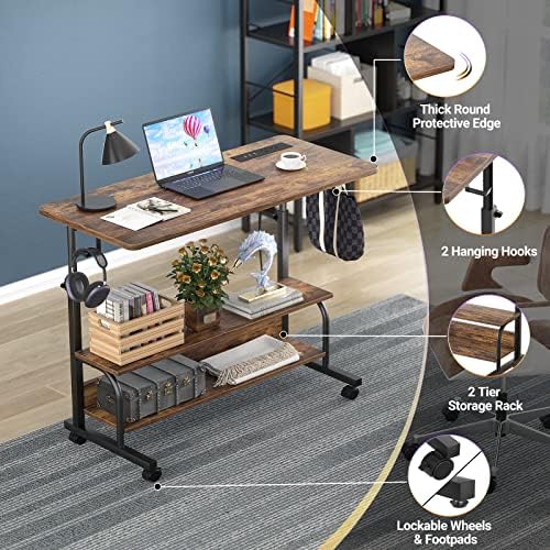 Armocity 32" Rolling Standing Desk with Charging Station for Couch Bed