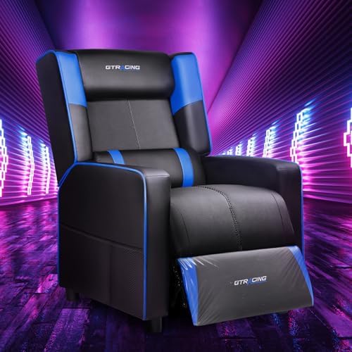 GTRACING Gaming Recliner Chair for Living Room Racing Style Single PU Leather Gaming Sofa for Adults Modern Game Recliners Ergonomic Comfortable Home Theater Seating, Blue