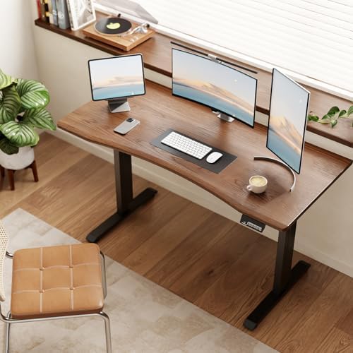 Solid Wood Electric Standing Desk, 55"x23.6" Walnut Standing Desk