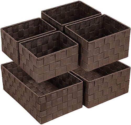 Posprica Woven Storage Baskets for Organizing 6 Pack, Large&Small Storage Cube Bins Set for Bathroom, Storage Boxes Container for Drawer, Closet, Shelf, Dresser, Brown