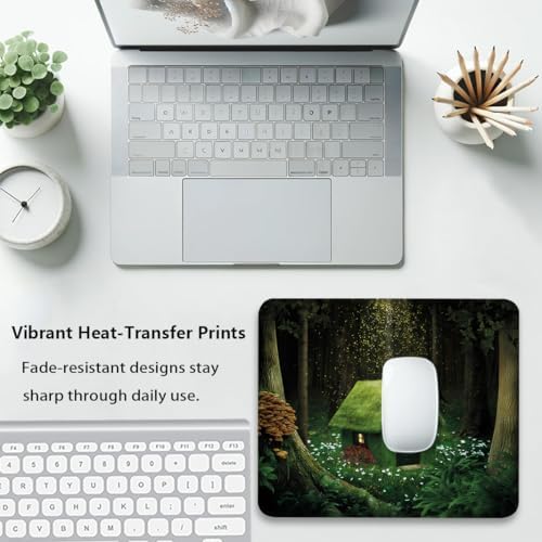Fantasy Fairy Tale Mouse Pad, Surreal Forest House in Moss Design Desk Mat