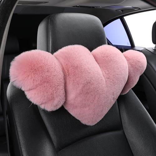 2 Pack Heart Shaped Plush Car Neck Pillows, Soft Car Headrest Cushion for Driving Travel Office Chair, Cute Cars Interior Decor Accessories for Women Girls(Peach)