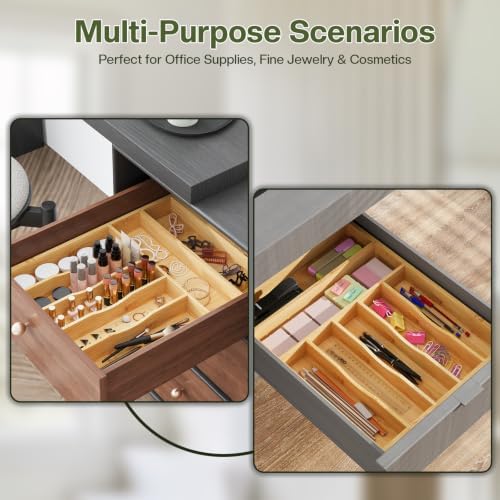 BAMEOS Bamboo Flatware Organizer 16.5×12.8 –Silverware Tray for Small Kitchen Drawers, 2" H Cutlery Holder | Forks, Spoons, Knives
