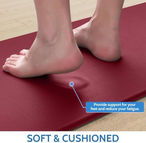 StepLively Kitchen Mat for Floor 2 PCS, Anti Fatigue Rugs, Red