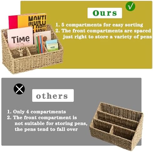 DINGTAI Mail Organizer Countertops, Desk Organizer Bills Organizer, Mail Sorters Organizers, Pencil Holder Magazine File Holder, Desk Organizer and Accessories(Seagrass)