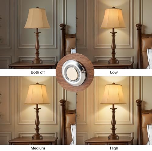 AIDENOEY 28.5" Traditional Table Lamp Set of 2, Rustic Farmhouse Table Lamps for Living Room Bedroom, Bedside Desk Lamps Vintage Nightstand Lamps with Silk Fabric Shades, Antique Walnut