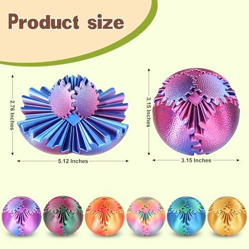 Gear Ball Fidget Toys - Steampunk Gear Sphere Stress Relief for Kids & Adults, 3D Printed Unique Funny Gift for Christmas, White Elephant, Stocking Stuffer (Ombre Purple)
