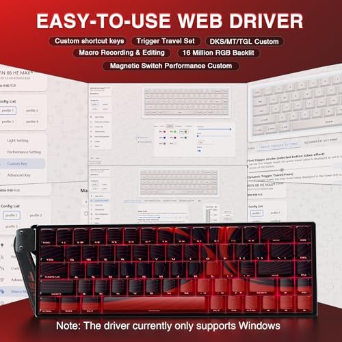 AULA WIN68 HE MAX - Hall Effect Gaming Keyboard with Magnetic Switch, Adjustable Actuation Fast Trigger Mode, 8KHz Polling Rate, RGB Backlit Wired Mechanical Gaming Keyboard 60 Percent Compact Design