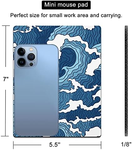 Small Mouse Pad Cute, Mini Mouse Pads for Wireless Mouse and Laptop, Travel Mousepads with Designs - Japanese Blue Great Wave, Portable Mousepad with Non-Slip Rubber Base - 5.5 x 7 Inch