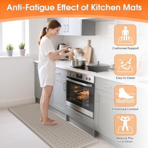 TranquilRelax 2-Piece Kitchen Mats, Cushioned Non-Slip Floor Mats, Taupe