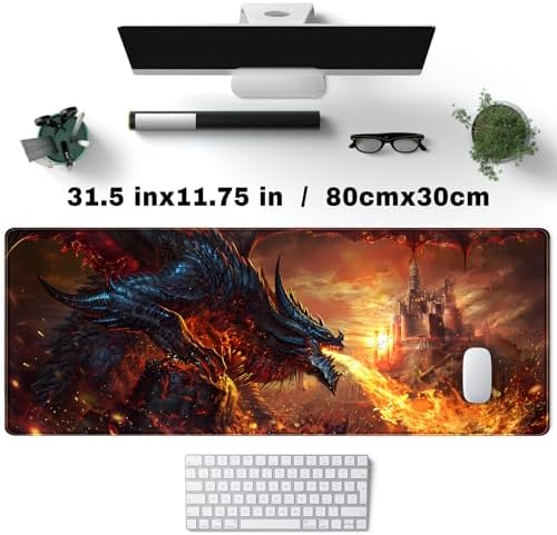 Japanese Desk Mat Dragon Castle Desk Pad Game Aesthetic Mouse Pad Large Gaming Mousepad Extended Keyboard Pad 31.5 x 11.8 in Laptop Computer Mouse Keyboard Mouse Pads for Desk Decor Mat.