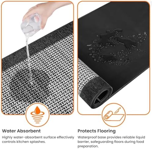 StepRite Kitchen Rugs, Kitchen Mats for Floor, 70"x20" Non-Slip Machine-Washable Kitchen Throw Rug, Absorbent Kitchen Runner Rugs Office, Kitchen Sink Standing Desk Mat, Kitchen Decor Carpet, Black