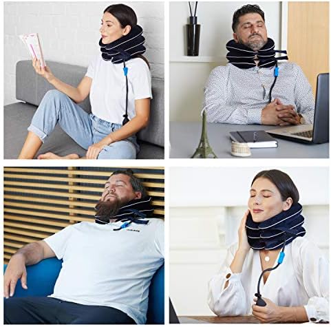 Dr Fix Cervical Neck Traction Device for Instant Neck Pain Relief at Home | Elastic Band (Dark Blue, 12-17)