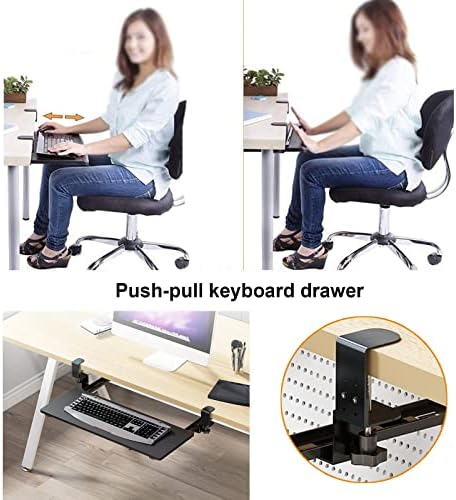 Home Office Keyboard Tray Without Punching Slide Rail-Keyboard Shelf, Easy Pull-Out Keyboard Platform, Clamp-On, Height Adjustable Ergonomic Desk Extender For Typing.White-65*25 cm (26*10 Inch)